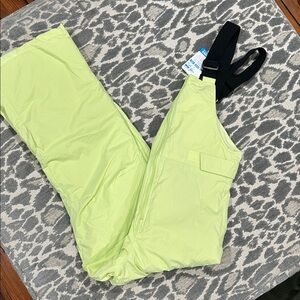 NWT LARGE YOUTH! Columbia Snowslope III Bib, neon green/yellow color 14/16